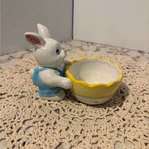 Easter Bunny with Egg Cart Candy Dish Trinket Holder from Hermitage Pottery